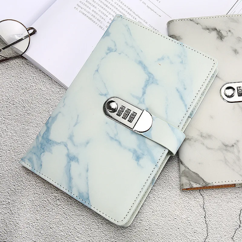 Vintage marble Line Notebook A5 Diary Lockable Notebooks PU Leather Planner School Supplies Agenda with Password Lock | Канцтовары для