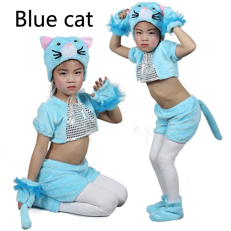 Blue cat Детские длинные плюшевые животные мультфильм обезьяна волк медведь Хэллоуин костюм шляпа обувь перчатки для мальчиков и девочек - Цвет: Blue cat