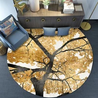 creative style vintage golden yellow leaves round carpet greenwood flower painting plush round carpet basket chair anti slip mat