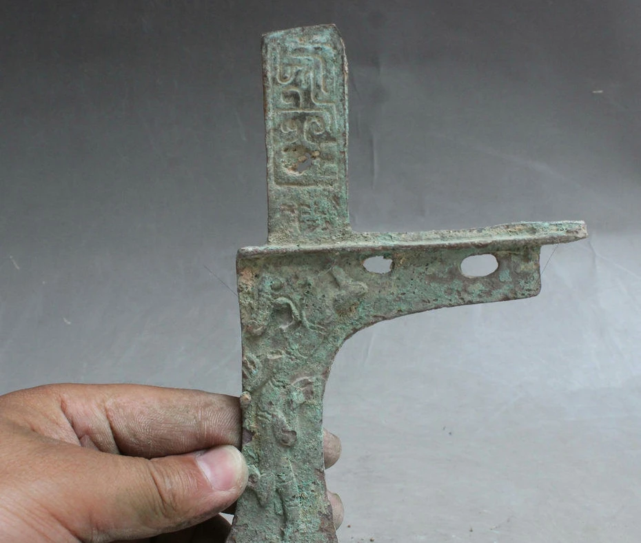 8 архаичная Китайская Статуя Дракона зверя оружие копье Бронзовый кинжал-топор