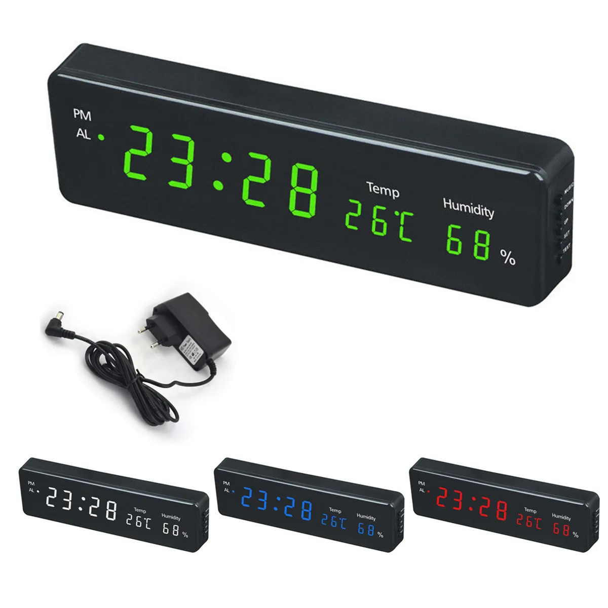 Humidity Display Desk Table Clocks Electronic LED Wall Watch Decor EU Plug Digital Clock Big Time Calendar Temperature | Дом и сад