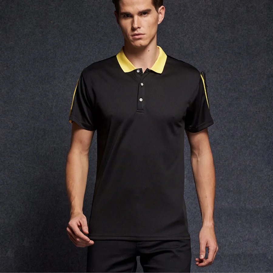 Черный Рубашка-поло c карманом Для мужчин короткий рукав Slim Fit Повседневное Для мужчин рубашки поло Быстросохнущий полиэстер дышащий брендов одежды на заказ летние - Цвет: Черный