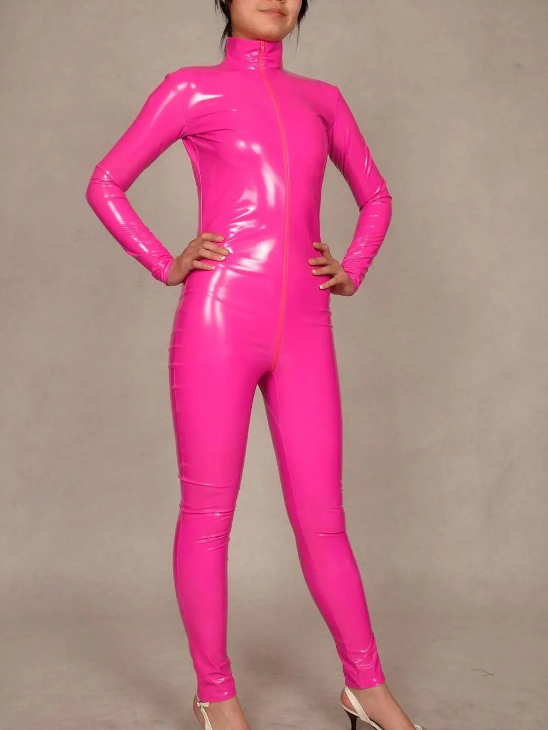 Pink Красный латекс ПВХ боди Zentai костюм мокрого вида комбинезон для взрослых Размер Coatume s m l xl XXL Cos - Цвет: Pink