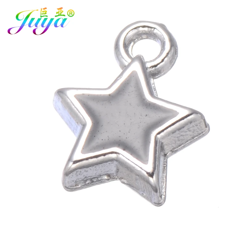 50pcs as photo Juya 50 шт./лот масляная Эмаль Сердце Звезда серебряные подвески аксессуары для женщин Дети DIY серьги браслет ювелирных изделий - Окраска металла: 50pcs as photo