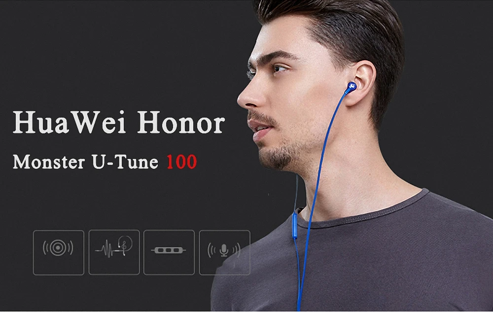 Оригинальные huawei Honor Наушники Монстр N-Tune 100 наушники-вкладыши для смартфона L изгиб Вкладыши+ микрофон шумоподавление