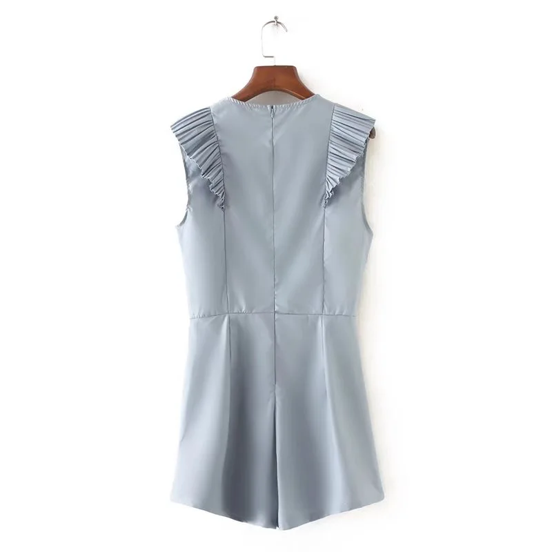 Женский комбинезон VOGUEIN белый без рукавов с цветочной вышивкой и круглым вырезом