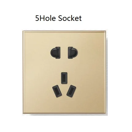5hole socket Настенный выключатель, Золотая стеклянная панель, 1 банда, 2 банды, 3 банды, 4 банды, 1Way, 2Way, 3Way, 4Way, настенный светильник, 3 отверстия, 5 отверстий, розетка - Цвет: 5hole socket