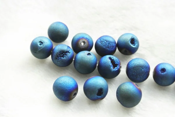 Натуральный druzy Agates Круглый бисер темно-синий цвет покрытие diy бусины-5 | Украшения