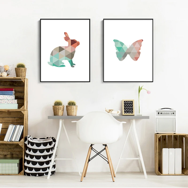 Милый Единорог настенный Холст плакат для детской красочной геометрии бабочка