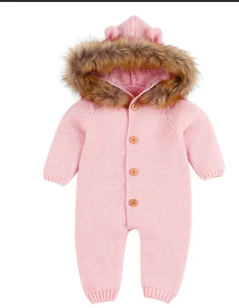 82W479 pink Вязаный зимний комбинезон для новорожденных мальчиков и девочек, комбинезон, одежда, повседневный детский комбинезон, модный мультяшный медведь, комбинезон - Цвет: 82W479 pink