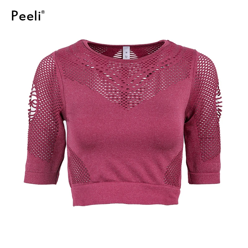 Peeli, дышащие топы для йоги, женские топы для фитнеса, майка с коротким рукавом, спортивные футболки, топ для спортзала, женский,, для тренировок, укороченная футболка для бега