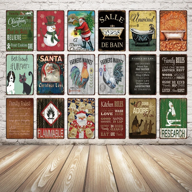 

[ Kelly66 ] Family Rules Merry Christmas Metal Sign Tin Poster Home Decor Bar Wall Art Painting 20*30 CM Size y-1993