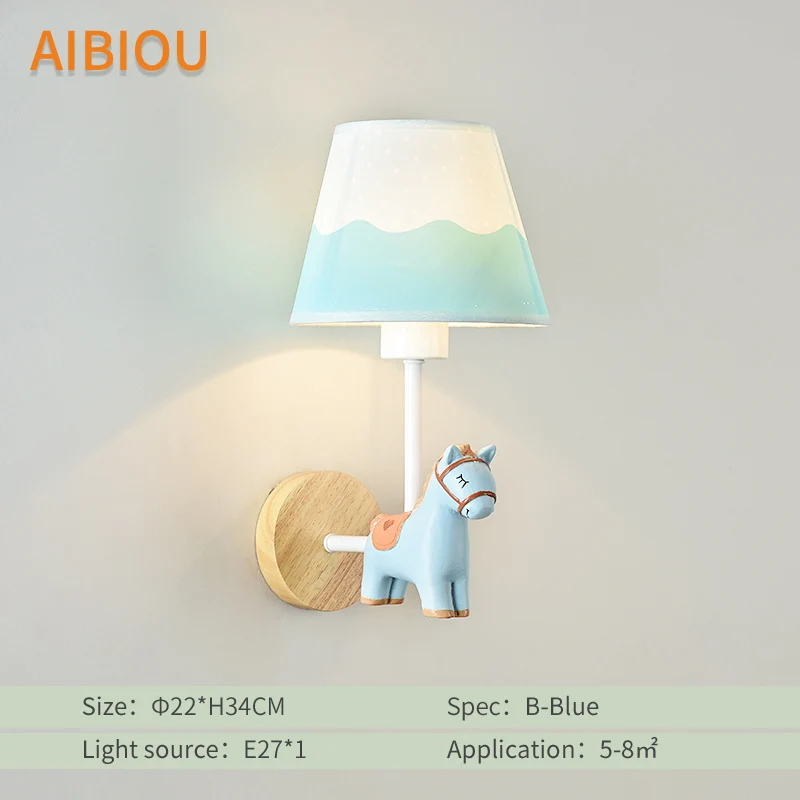 AIBIOU мультяшный светодиодный настенный светильник s с тканевым абажуром для детской спальни, настенный светильник для мальчиков, прикроватный светильник для девочек - Цвет абажура: B-Blue