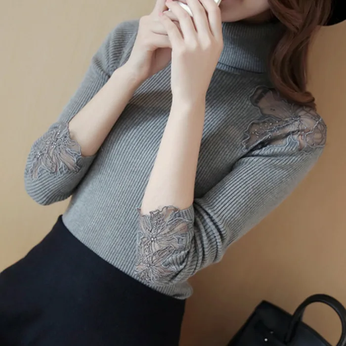 Осенне-зимний короткий утепленный женский свитер с высоким воротом и длинными