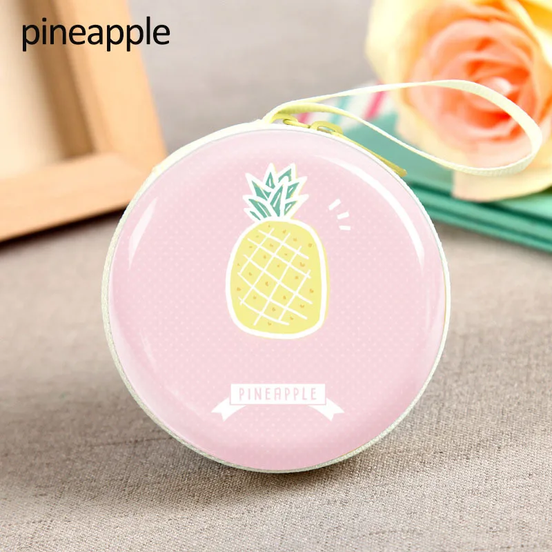 pineapple Органайзер для карт памяти круглой формы, жесткие коробки, жестяная коробка для хранения наушников, чехол для наушников, милые Мультяшные животные, 1 шт - Цвет: pineapple