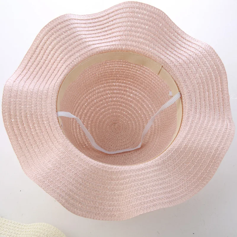 2019 baby girl hat summer bow straw solid color flowers outdoor cool Korean casual wave big along beach kids beanies | Детская одежда и