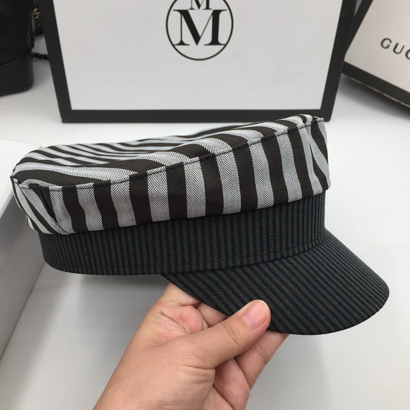 Полосатая вышитая темно-синяя шляпа в клетку модная цветная шапка на утином