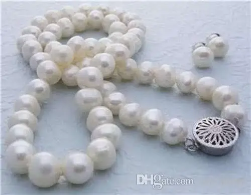 

8-9 мм белый Akoya культивированный жемчуг ожерелье GP, застежка серьги набор> Бесплатная доставка