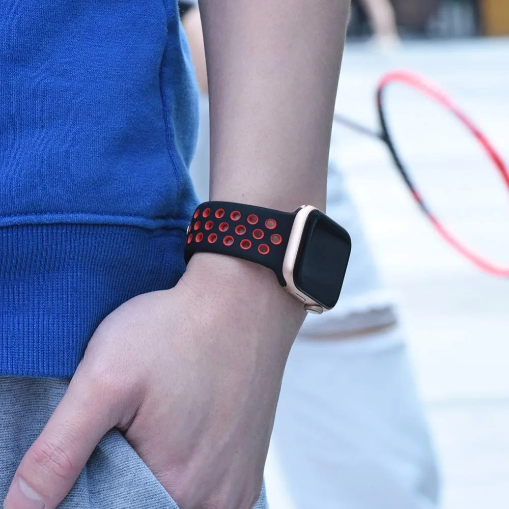 Спортивный ремешок для Apple Watch 42 мм 38 мм iWatch 44 мм 40 мм силиконовый браслет ремешок для Apple watch 5 4 3 2 1 42/44 мм