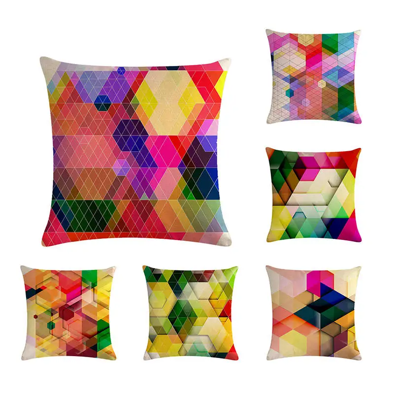 

45*45cm Geometric Linen Cushion Cover Rainbow be Your Home Life needs Color Throw Pillow Home Sofa Decorative Pillowcase ZY611