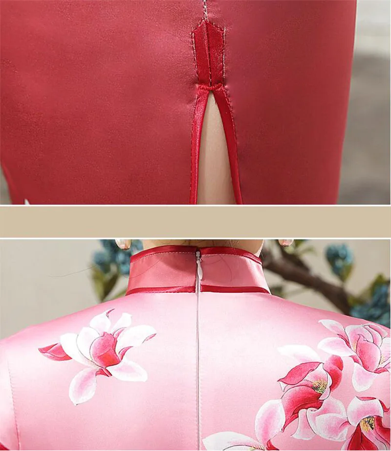 Китайский Cheongsam элегантный тонкий цветочный Повседневный винтажное женское платье Атласный Костюм Тан короткие платья s-xxl