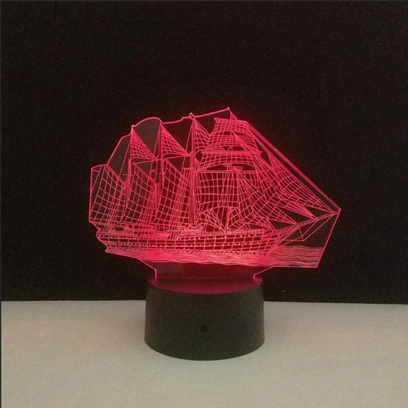 Фото Парусная Морская Лодка Корабль 3D иллюзия RGB ночник кафе домашний стол украшение Парусная Морская Лодка Корабль 3D иллюзия RGB ночник кафе домашний стол украшение