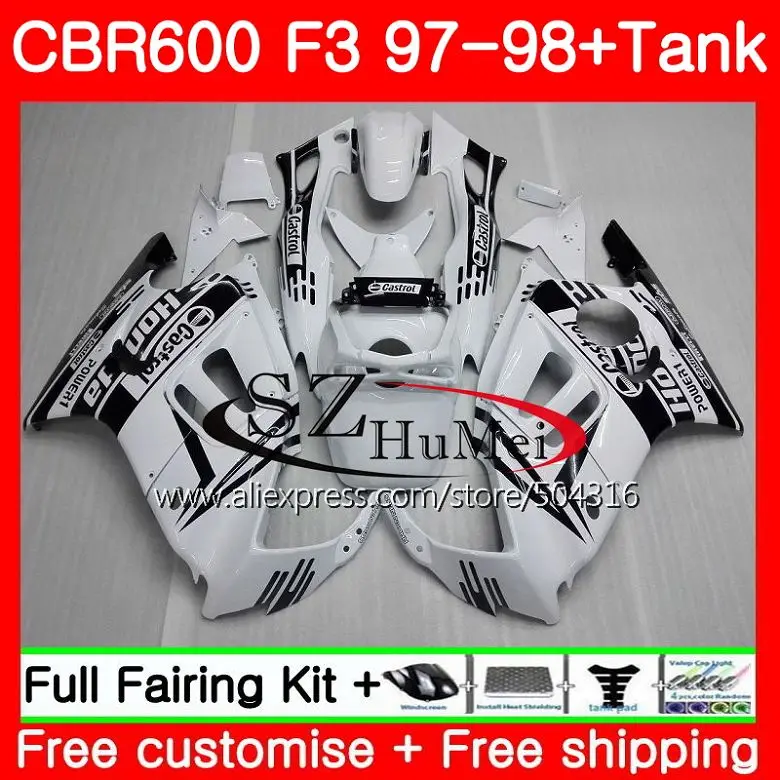 

Body For HONDA CBR600F3 CBR600RR F3 CBR 600F3 FS 47SH1 CBR600 F3 97 98 CBR600FS Factory white CBR 600 F3 1997 1998 Fairings kit
