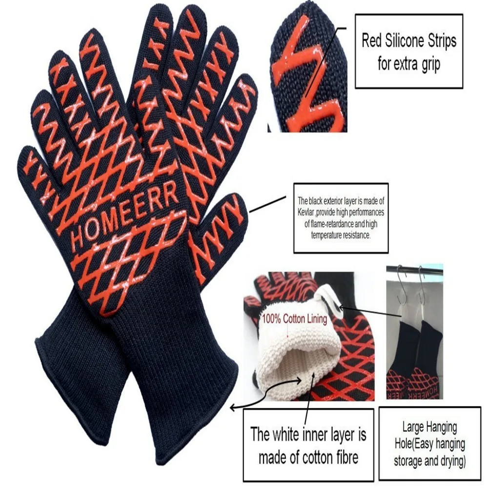

Extreme Red mesh Heat resistant gloves Withstand Heat up to 932F, made from aramid fibers,BBQ glove,Silicone Oven Gloves