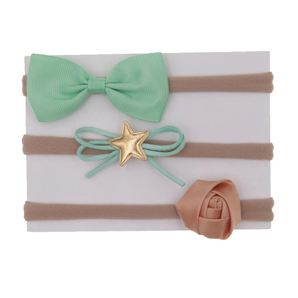 Mint Green Горячее предложение! Распродажа! Комплект из 3 предметов; Милая повязка для волос с бантом для маленьких девочек; повязка на голову; комплект аксессуаров; заколки; головной убор; Бандо; bebe; низкая цена - Цвет: Mint Green