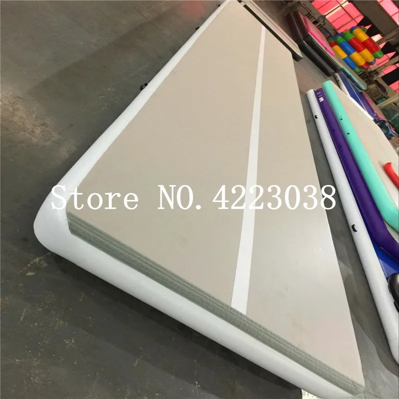 Pаспродажа Бесплатная доставка 8*2*0,2 м надувной гимнастический коврик воздушный трек этаж водяной насос синий легко носить с собой в тренажерном зале п...