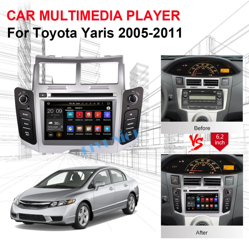 Android 8,0 Автомобиль Радио Стерео DVD видео плеер для Toyota Yaris 2005 2006 2007 2009 2011 2010 2008 Bluetooth gps навигации wi fi