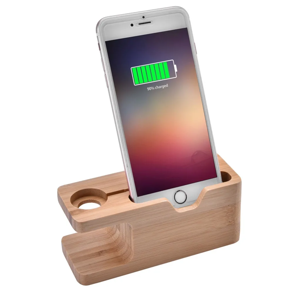 Портативная бамбуковая зарядная док-станция с кронштейном для iWatch iPhone samsung huawei Xiaomi Redmi мобильного телефона