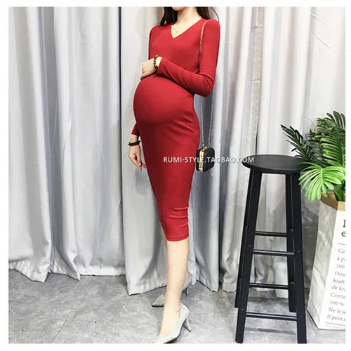 wine red S-4XL модное платье для беременных весна осень трикотаж для беременных платья плюс размер зимняя одежда для беременных женщин - Цвет: wine red