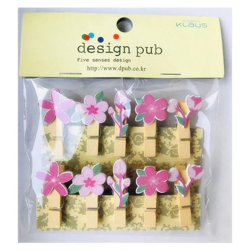 

10 Pcs/Set Creative Cherry Blossoms Wooden Clip Photo Clips Party Decoration Clip with Hemp Rope