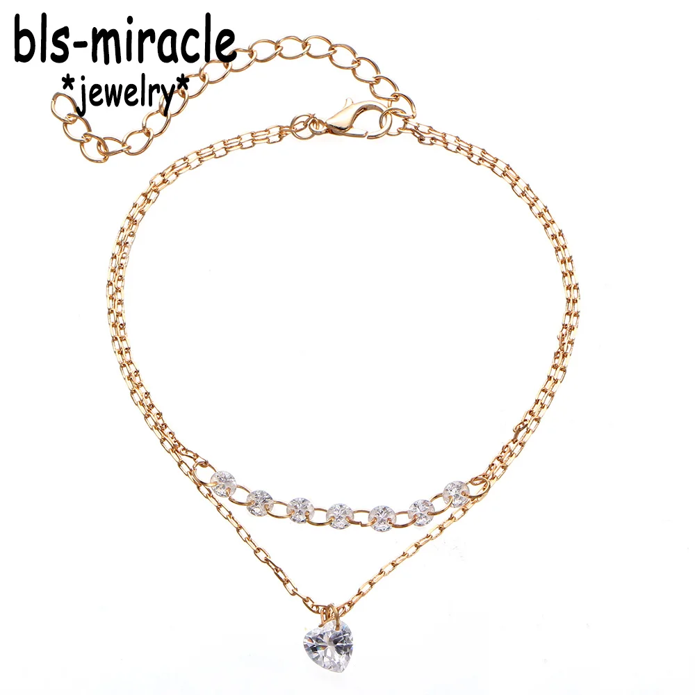 Модный браслет Bls-miracle с двойным сердцем и кристаллами золотые женские браслеты
