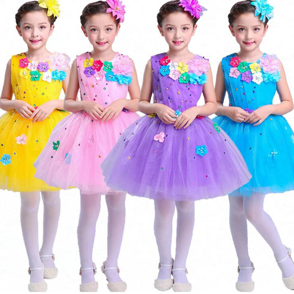 

Цветная танцевальная одежда для девочек, костюмы, детская сценическая одежда с блестками для бальной комнаты, Одежда для танцев на Хэллоуин...