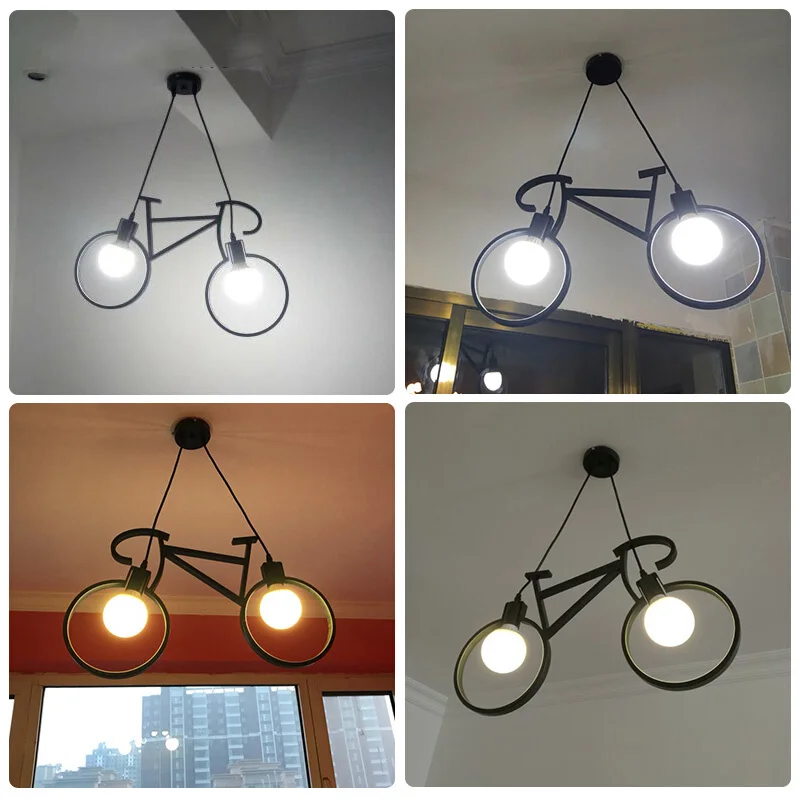 

Nordic minimalist clothing store pendant personalized restaurant bar bicycle creative wrought iron led lamp