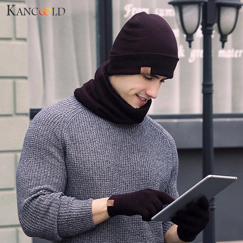 KANCOOLD шарф для мужчин и женщин 3 шт. зимняя Мягкая вязаная шапочка перчатки экрана