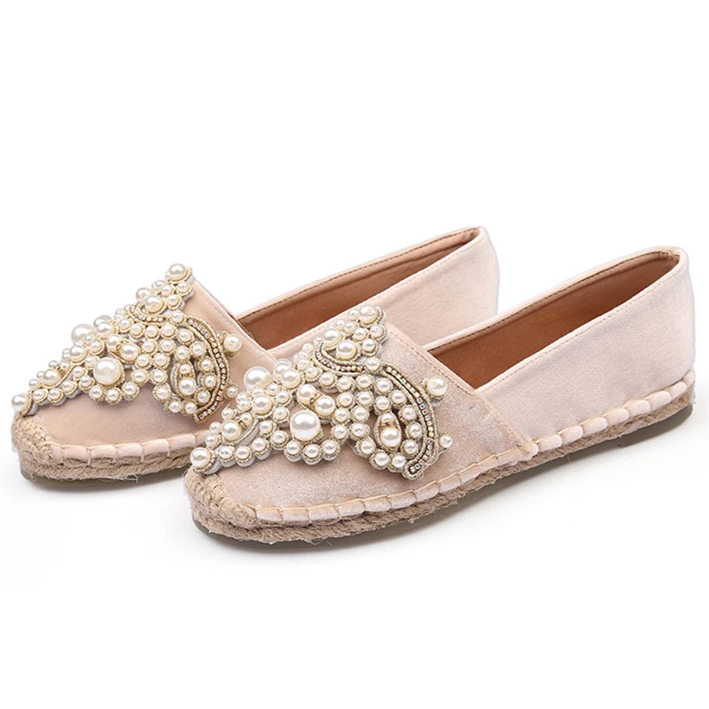 Эспадрильи женские с металлическими бусинами элегантные бархатные туфли на