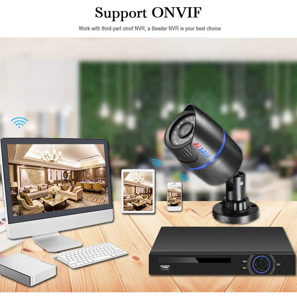 BESDER H.265 IP POE камера безопасности 5MP 3MP Водонепроницаемая цилиндрическая наружная ip