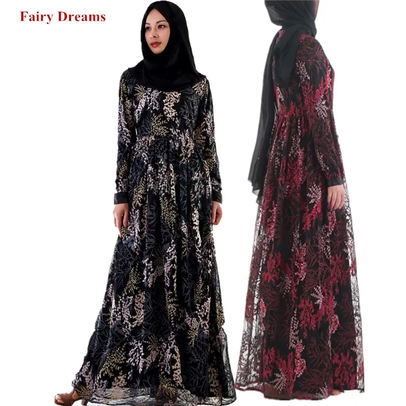 Muslim Dress Women Abaya Dubai Turkish Bangladesh 3D Embroidery Robe Tunic Kimono Jubah Black Red Kaftan Islamic Clothing