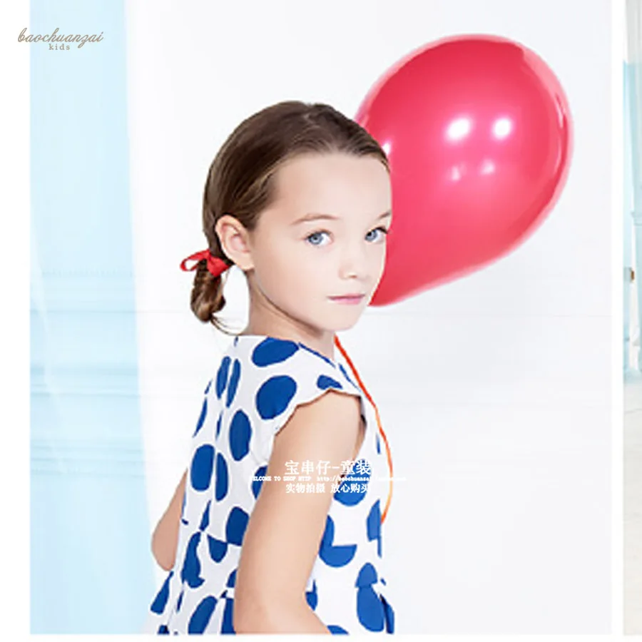 French European style girls cotton dress summer thin blue round | Детская одежда и обувь