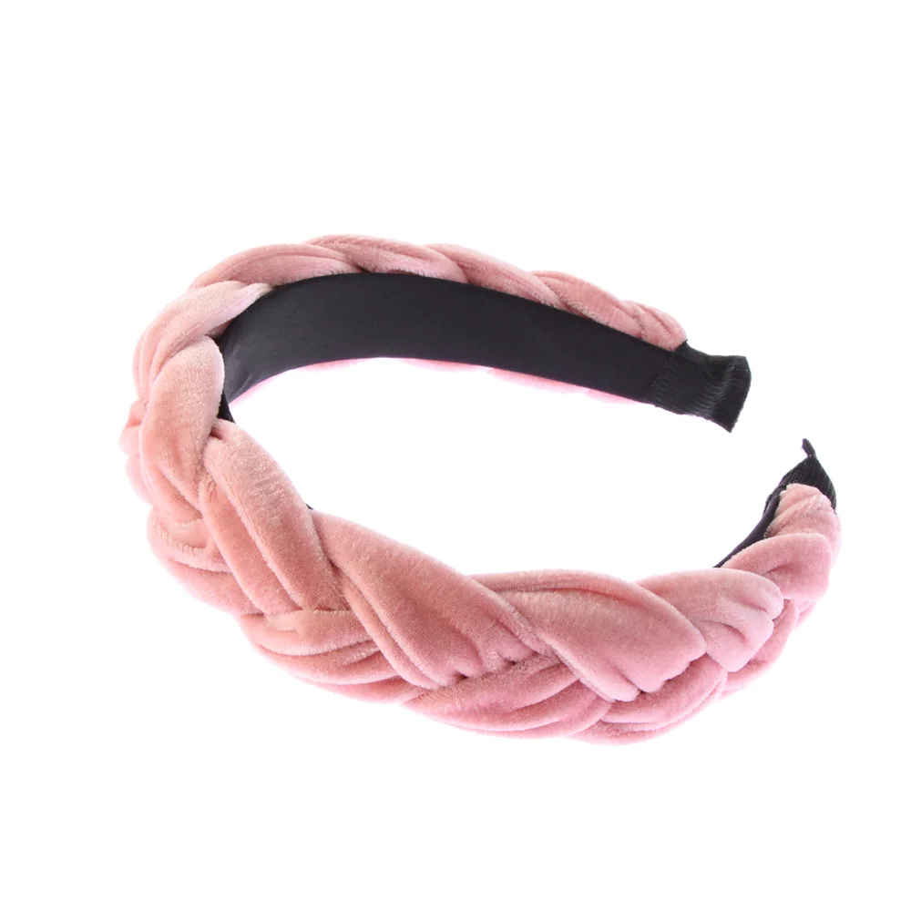 pink 1 шт. элегантный бархатный обруч для волос для женщин девочек однотонное украшение для волос дамы сладкий витой ободок для волос широкая лента для волос аксессуары - Цвет: pink