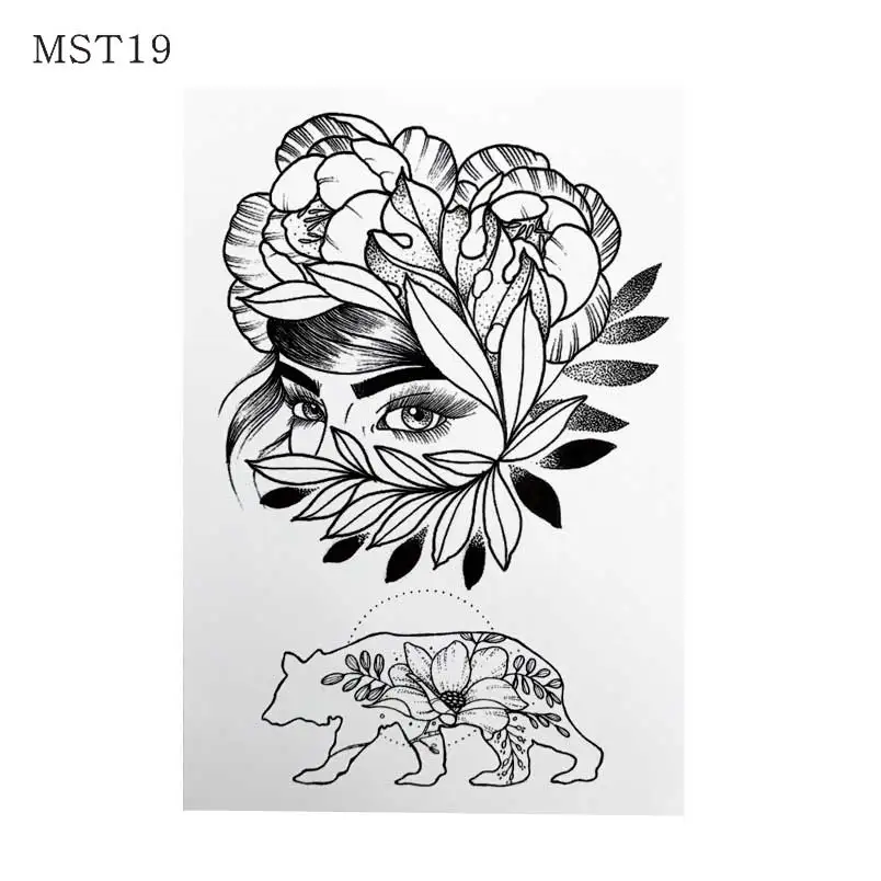 MST19 MST06 1 шт. на ваш выбор прохладный черный цветок эскиз человек рукава татуировки могут быть Женские бедра тела краски татуировки - Цвет: MST19