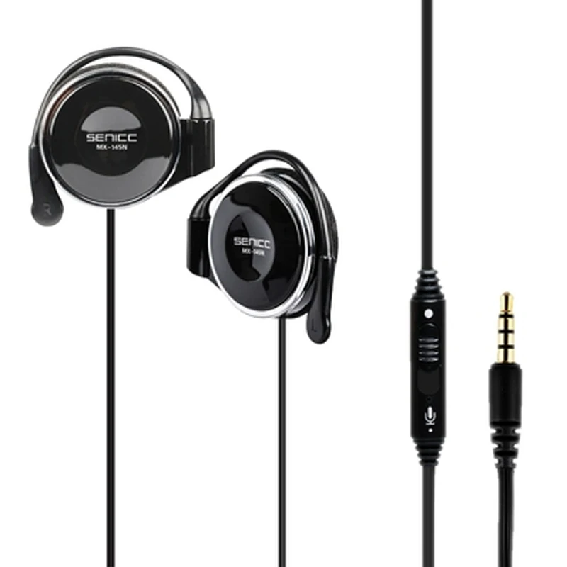Black SENICC MX-145N, проводные, спортивные, музыкальные наушники, накладные, стерео, Экстра бас, ушные крючки, 3,5 мм разъем, гарнитура с микрофоном для телефона, mp3-плеер - Цвет: Black
