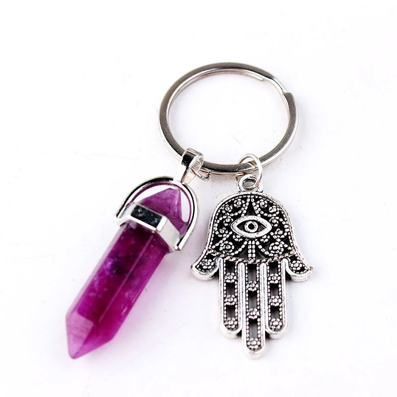purple 1 шт. Модный кулон-брелок с натуральным камнем натуральный кварцевый камень сглаза Фатима розовый кристалл Брелки Аксессуары Ювелирные изделия подарок - Цвет: purple