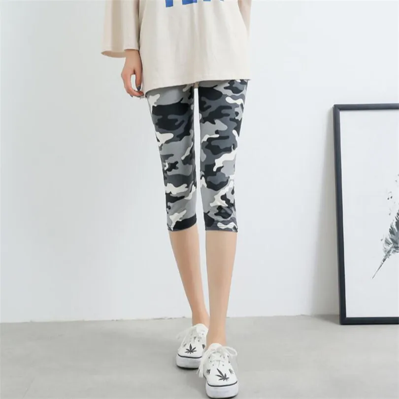 White gray camo YRRETY модные тонкие женские леггинсы из искусственной лосины из джинсовой ткани пикантные летние леггинсы с принтом повседневные узкие брюки женская одежда - Цвет: White gray camo