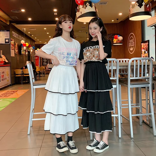 Fitaylor летняя новая однотонная шифоновая юбка женская черная белая с высокой