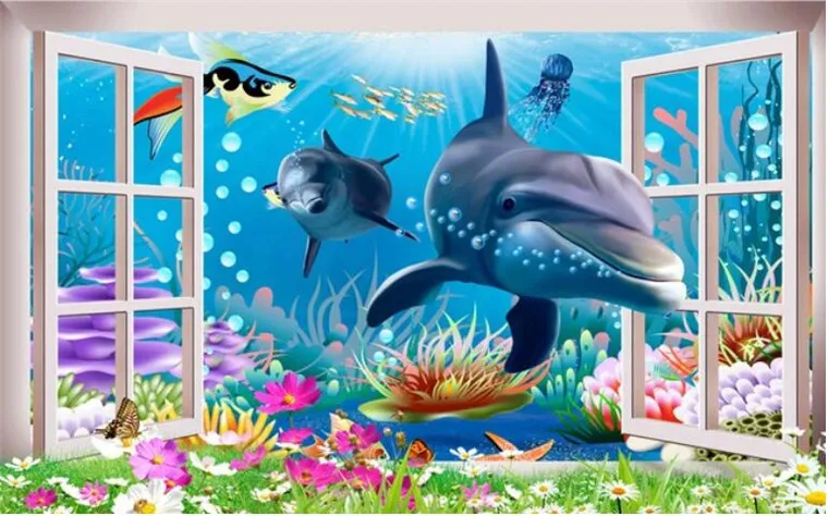3D обои на заказ росписи красоты 3 d подводный мир аквариум мультфильм детская