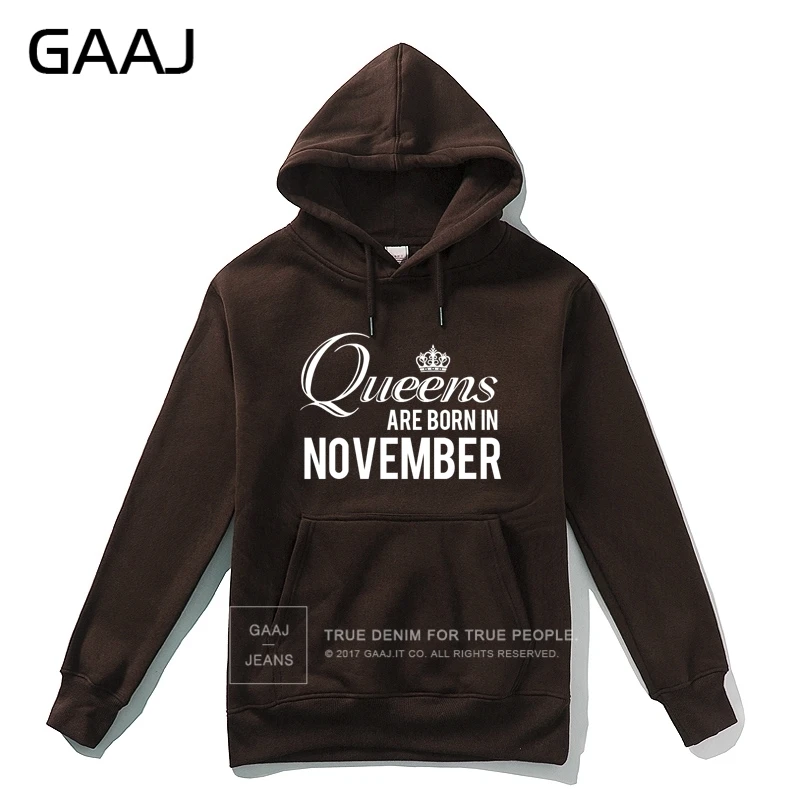 GAAJ "Queens are born in November" мужская толстовка с капюшоном, Женская толстовка на молнии, Мужская Высококачественная флисовая толстовка с принтом в стиле хип-хоп - Цвет: Coffee